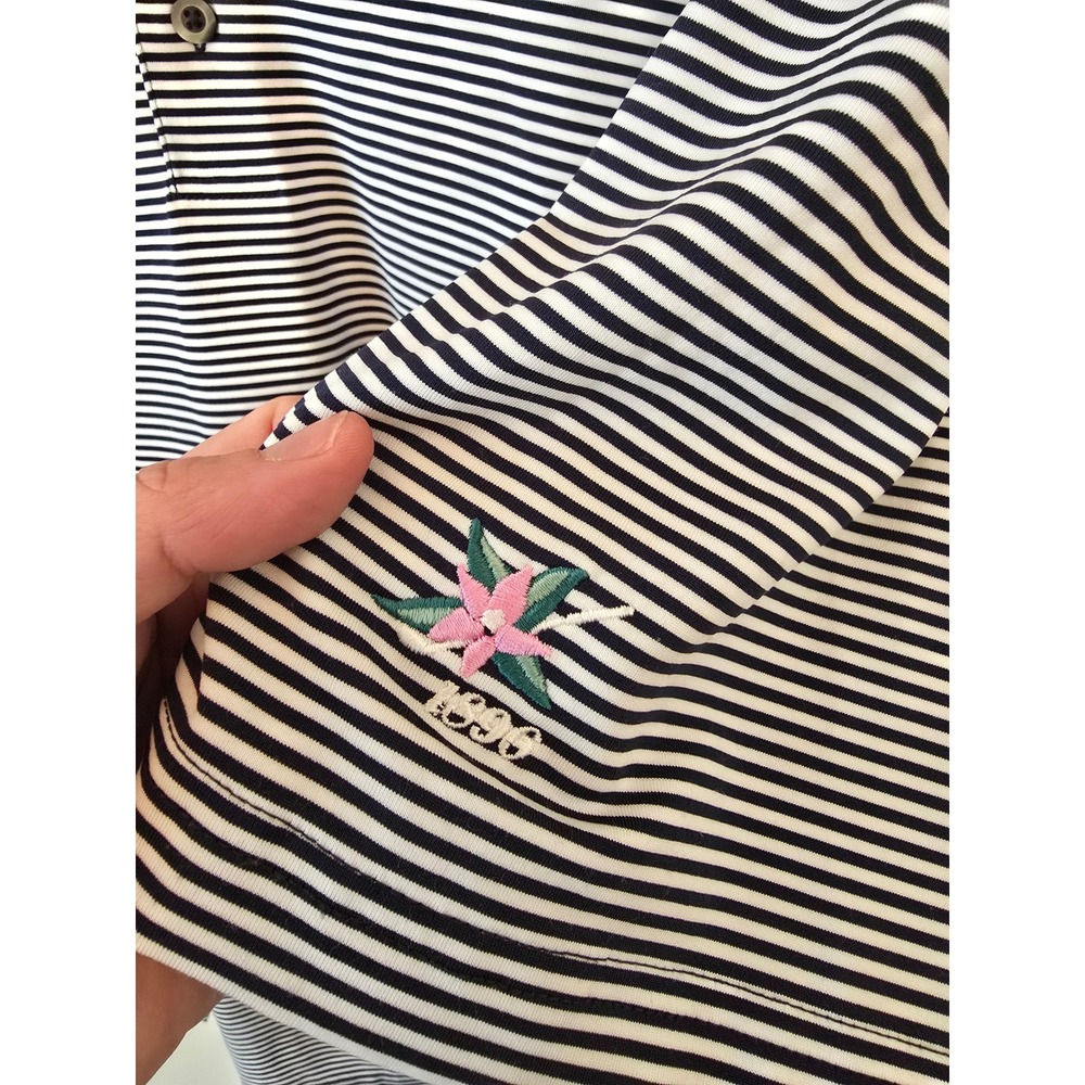 F&G Tech Golf Polo Shirt Mens L‎ Striped Blue White Short Sleeve Golf Active - Picture 4 of 7